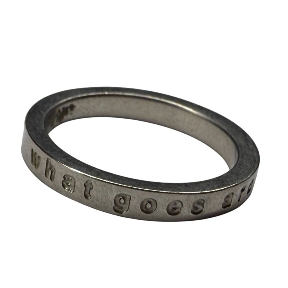 Mantraband Engraved What Goes Around, Comes Around Band Ring 7.5 Silver Tone